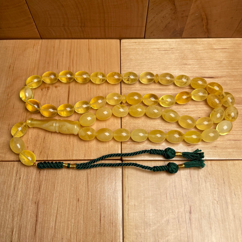 Handmade Yellow Amber Misbaha Tasbih Islamic Prayer Beads 10x14mm 46.7g