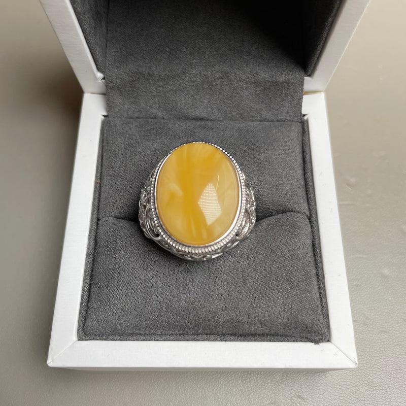 Baltic Amber Men’s Ring – 925 Sterling Silver, Handmade, Adjustable Size