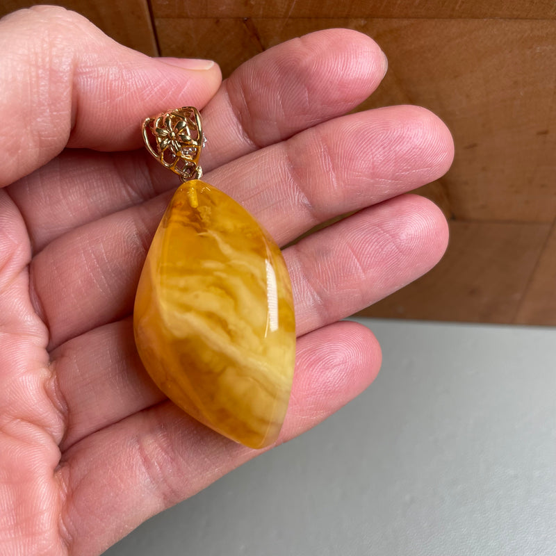 Natural Amber Pendant 925 Sterling Silver Made in Eu Baltic Gemstone 9g