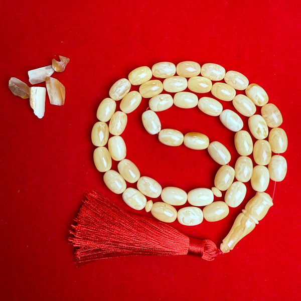 Premium Handmade White Amber Tasbih Misbaha Islamic Prayer Beads 10mm x 16mm 61g