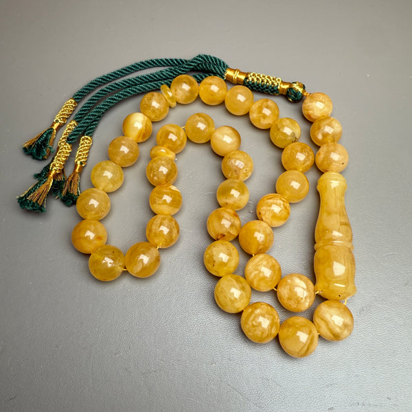 Handmade Yellow Amber Misbaha Tasbih Islamic Prayer Beads 12.3mm 45.5g