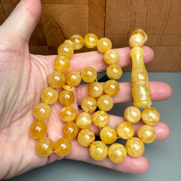 Handmade Yellow Amber Misbaha Tasbih Islamic Prayer Beads 12.3mm 45.5g