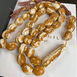 Handmade Honey White Amber Misbaha 13x15mm 64.20g 33 beads LAB certificate
