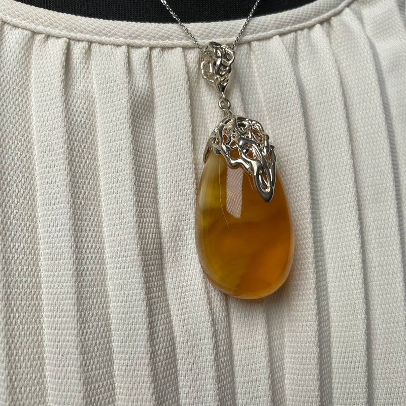 Amber Pendant 925 Sterling Silver Made in Eu Baltic Natural Gemstone 26g Gift
