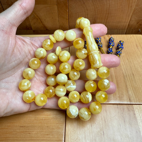 Handmade White Amber Misbaha Tasbih Islamic Prayer Beads 12.1mm 44.9g