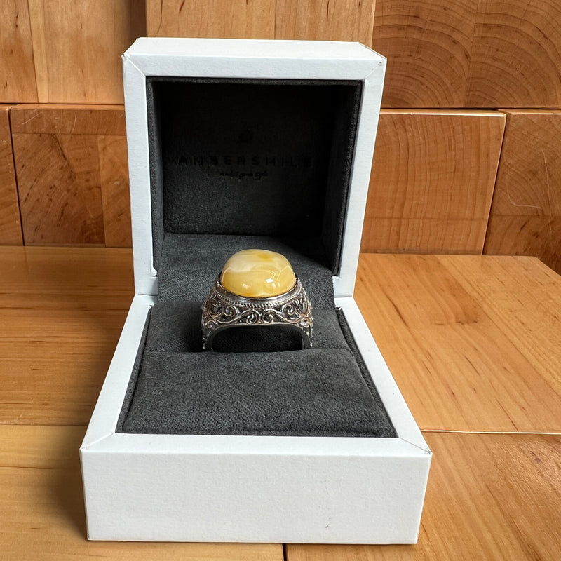 Baltic Amber Men’s Ring – 925 Sterling Silver, Handmade, Adjustable Size