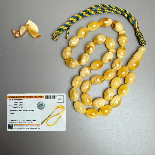Handmade Natural Baltic Amber Misbaha Islamic Prayer Beads 12mm x 17mm 58.5g