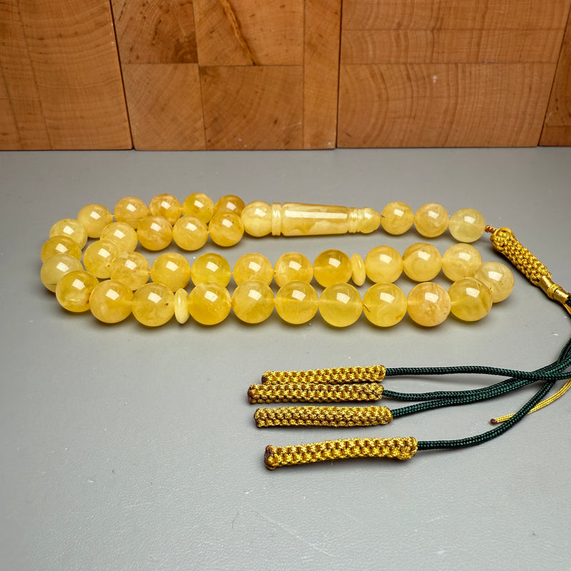 Handmade Yellow Amber Misbaha Tasbih Islamic Prayer Beads 12mm 41.6g
