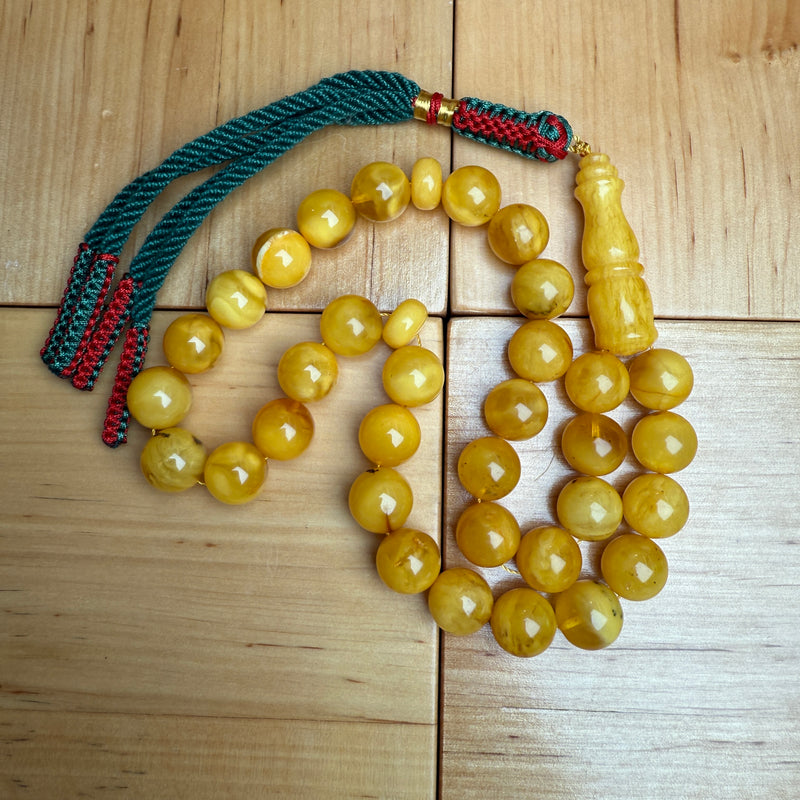 Handmade Antiq Amber Misbaha Tasbih Islamic Prayer Beads 11.5mm 35.5g