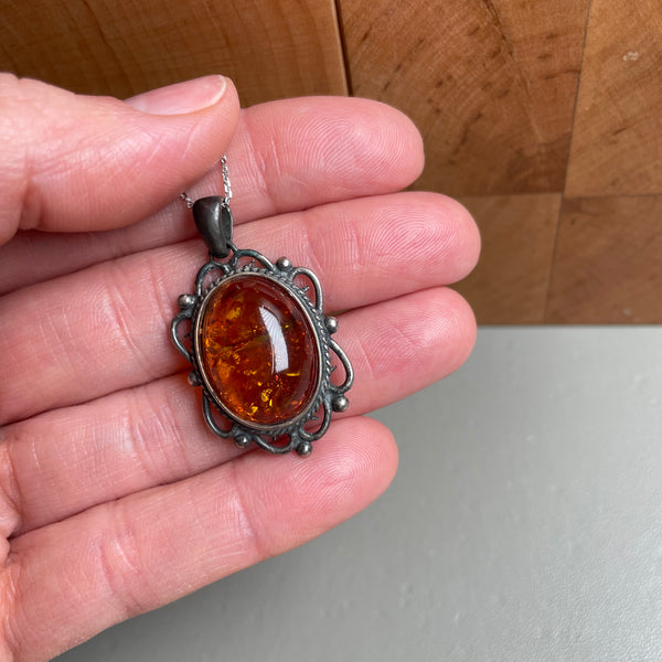 Natural Amber Pendant 925 Sterling Silver Made in Eu Baltic Gemstone 6g