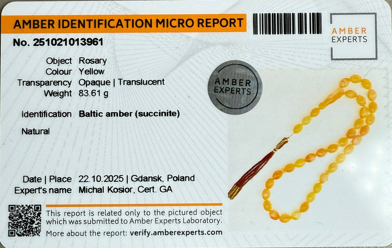 Handmade Natural Baltic Amber Misbaha Islamic Prayer Beads 14mm x 20mm 84g