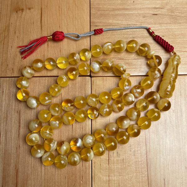 Handmade Yellow Amber Misbaha Tasbih Islamic Prayer Beads 10.6mm 47.6g