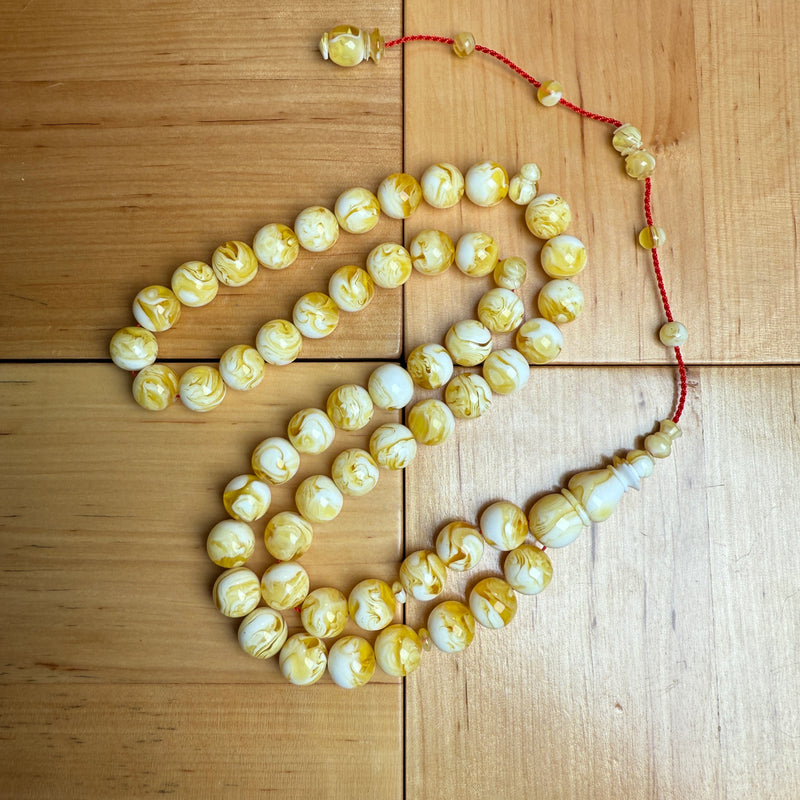 White Pressed Amber Style Misbaha Tasbih – 51.1g 11mm – Islamic Prayer Beads