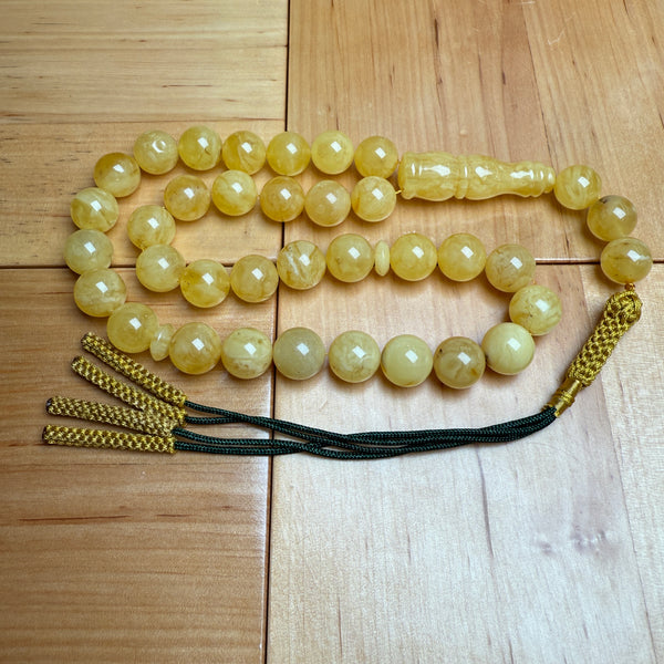 Handmade Y/W Amber Misbaha Tasbih Islamic Prayer Beads 11.5mm 37.2g