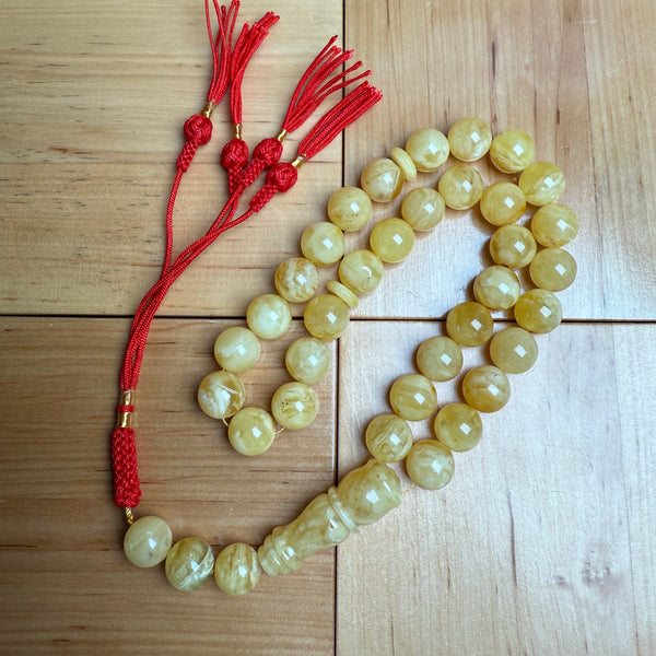 Handmade White Amber Misbaha Tasbih Islamic Prayer Beads 12.2mm 44g