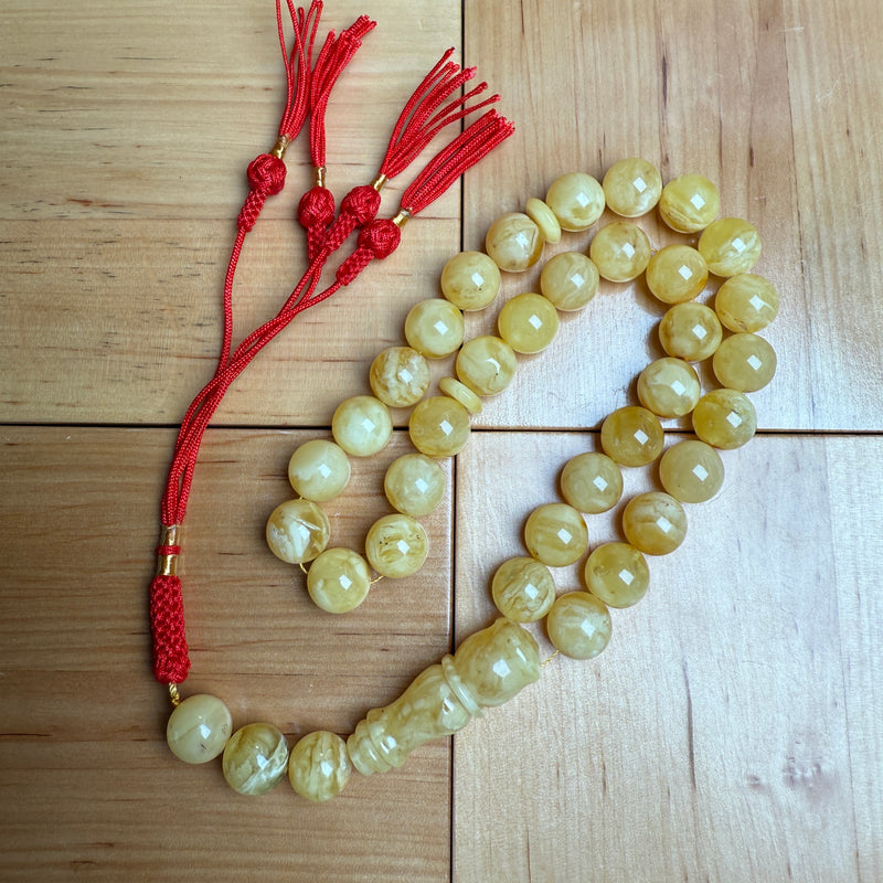 Handmade White Amber Misbaha Tasbih Islamic Prayer Beads 12.2mm 44g