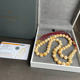 Handmade White Amber Misbaha 10mm 30.30g 45 beads LAB certificate