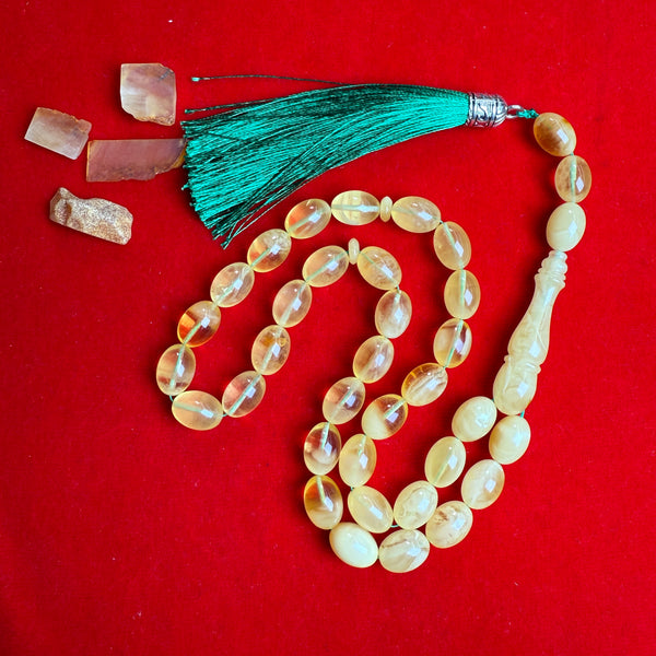 Premium Handmade Yellow Transparent Amber Tasbih Misbaha Islamic Prayer Beads 9mm x 13mm 33g