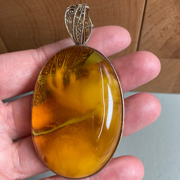 Amber Pendant With Copper Made in Eu Baltic Natural Gemstone 23.5g Gift