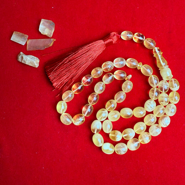 Premium Handmade Yellow Transparent Amber Tasbih Misbaha Islamic Prayer Beads 9mm x 13mm 40g