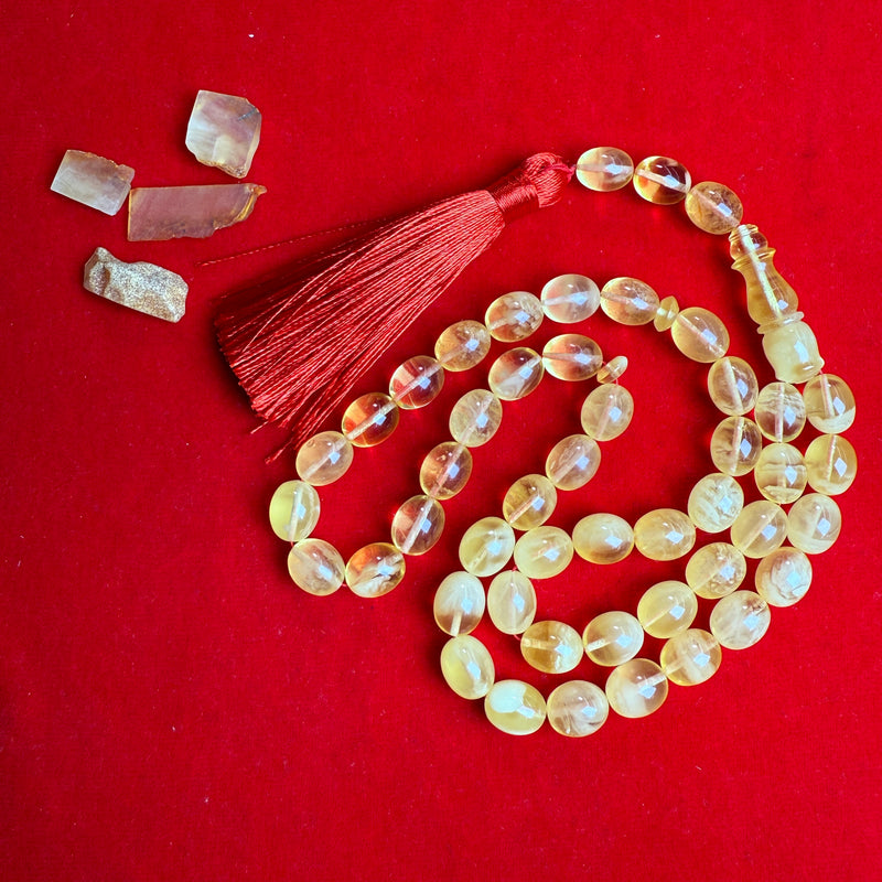 Premium Handmade Yellow Transparent Amber Tasbih Misbaha Islamic Prayer Beads 9mm x 13mm 40g