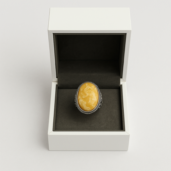 AMBER SILVER RING FOR MAN