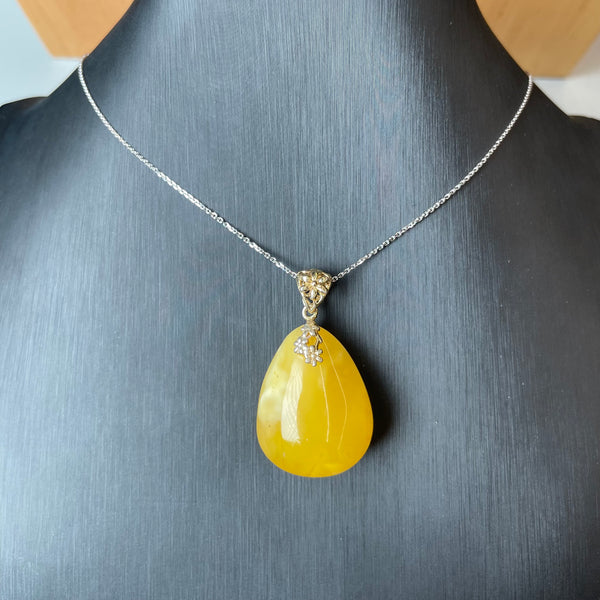 Natural Amber Pendant 925 Sterling Silver Made in Eu Baltic Gemstone 5.5g