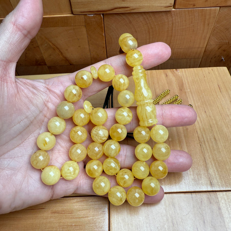 Handmade Y/W Amber Misbaha Tasbih Islamic Prayer Beads 11.5mm 37.2g