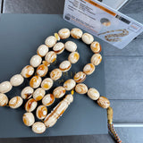 Handmade Honey White Amber Misbaha 12x15mm 60.25g 33 beads LAB certificate