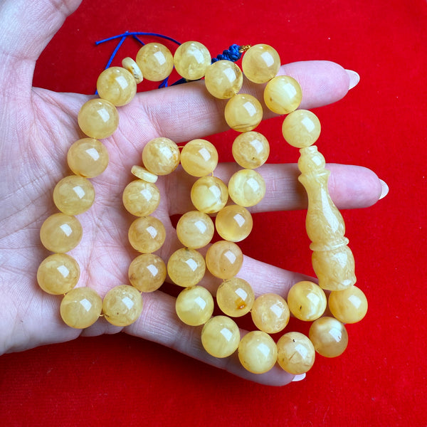 YELLOW WHITE AMBER MISBAHA 12.5mm 44.5g