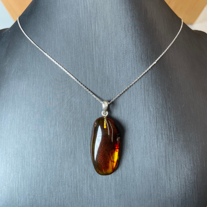 Natural Amber Pendant 925 Sterling Silver Made in Eu Baltic Gemstone 3g Gift