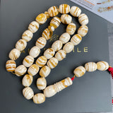 Handmade White Amber Misbaha 10x12mm 40.25g 33 beads LAB certificate