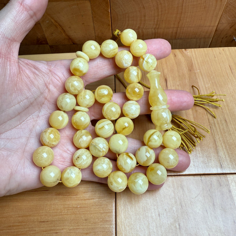 Handmade White Amber Misbaha Tasbih Islamic Prayer Beads 12.3mm 43g