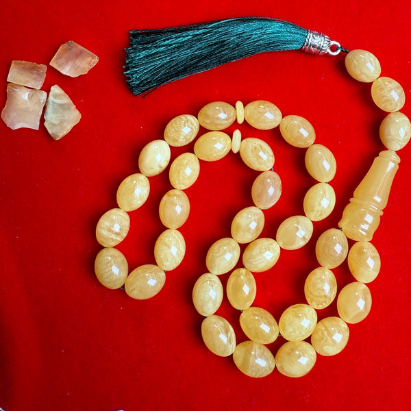 Premium Handmade Yellow Amber Tasbih Misbaha Islamic Prayer Beads 12mm x 16mm 59.5g