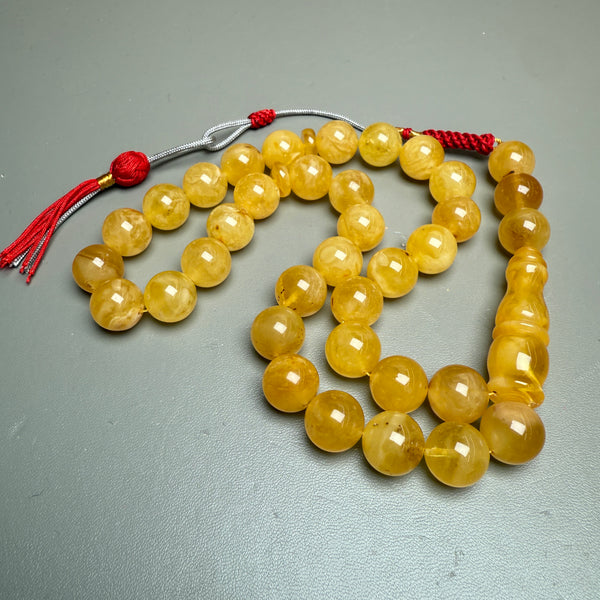 Handmade Yellow Amber Misbaha Tasbih Islamic Prayer Beads 12mm 39.6g