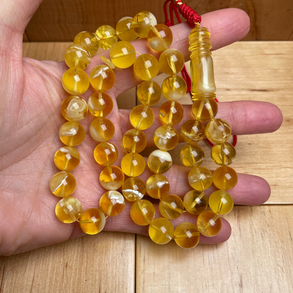 Handmade Yellow Amber Misbaha Tasbih Islamic Prayer Beads 11mm 39.1g