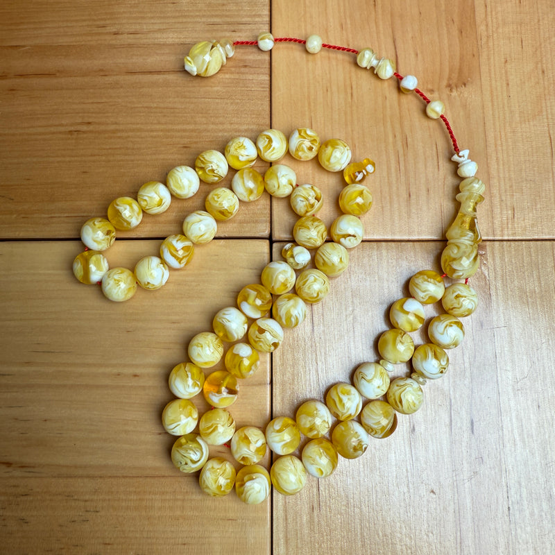 White Pressed Amber Style Misbaha Tasbih – 51.4g 11mm – Islamic Prayer Beads