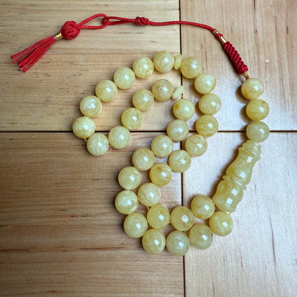Handmade White Amber Misbaha Tasbih Islamic Prayer Beads 11.8mm 38g