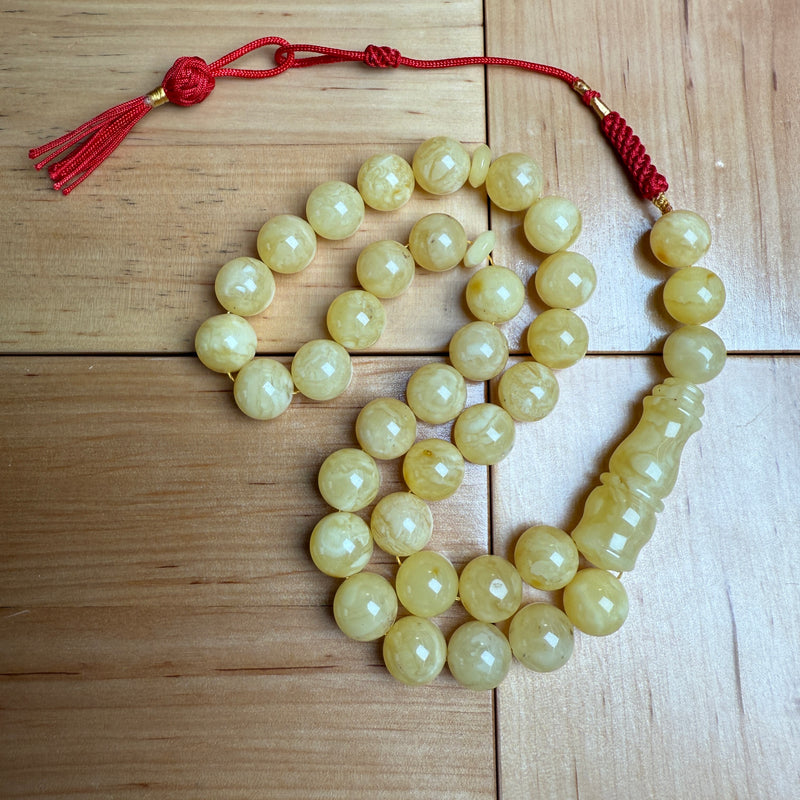 Handmade White Amber Misbaha Tasbih Islamic Prayer Beads 11.8mm 38g