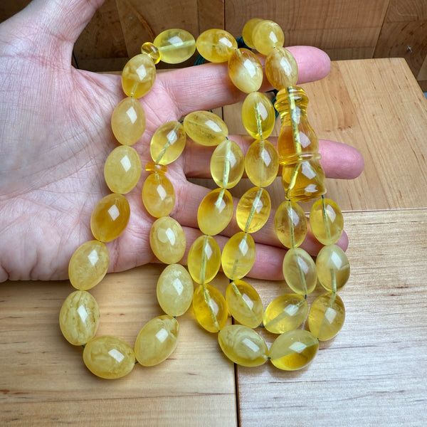 Handmade Yellow Amber Misbaha Islamic Prayer Beads 13x18mm 75.5g