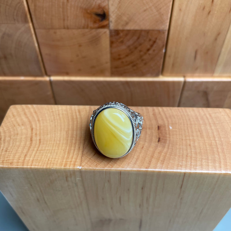 Baltic Amber Men’s Ring – 925 Sterling Silver, Handmade, Adjustable Size