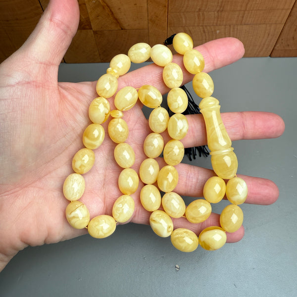 Handmade Natural Baltic Amber Misbaha Islamic Prayer Beads 11mm x 13mm 41.2g