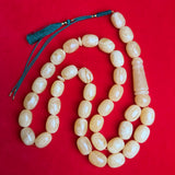 *Yellow White Egg Shape Amber Misbaha  Prayer Beads  16x21mm 133g