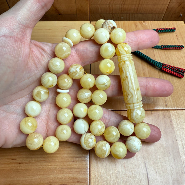 Handmade White Amber Misbaha Tasbih Islamic Prayer Beads 12.2mm 48g