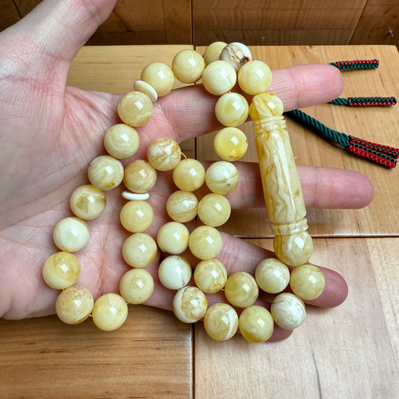 Handmade White Amber Misbaha Tasbih Islamic Prayer Beads 12.2mm 48g