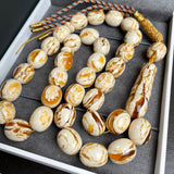 Handmade Honey White Amber Misbaha 13x15mm 60.75g 33 beads LAB certificate