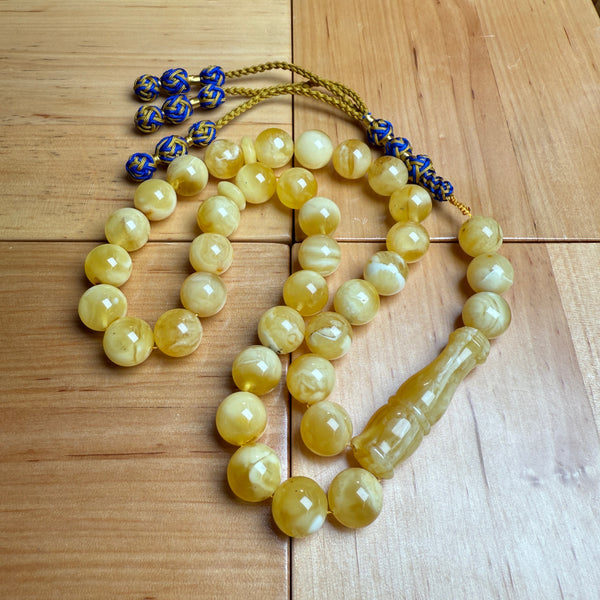 Handmade White Amber Misbaha Tasbih Islamic Prayer Beads 12.1mm 44.9g