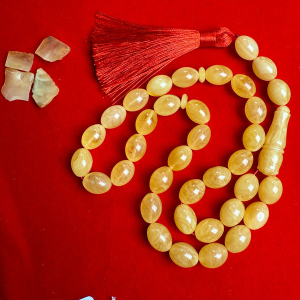 Premium Handmade Yellow Amber Tasbih Misbaha Islamic Prayer Beads 12mm x 16mm 53.5g