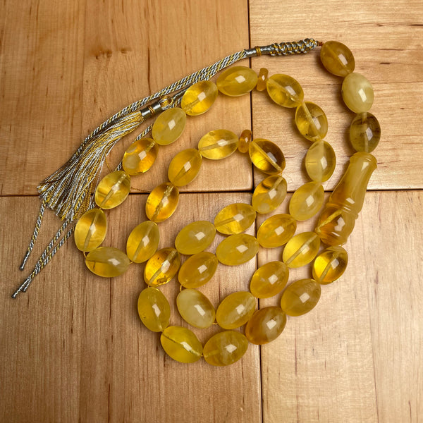 Handmade Yellow Amber Misbaha Tasbih Islamic Prayer Beads 12x18mm 60.9g