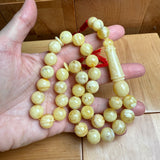 Handmade White Amber Misbaha Tasbih Islamic Prayer Beads 12.3mm 44.5g